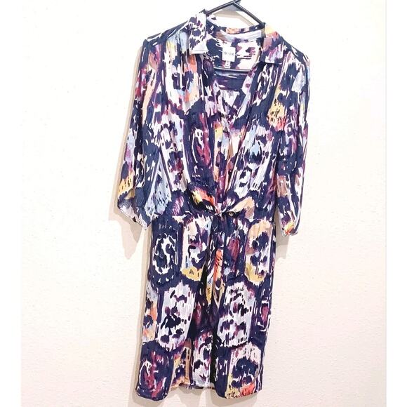 Nic and Zoe Women's medium Tie Front Medallion Mix Shirt Dress - Picture 2 of 11